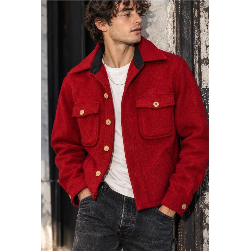 Vintage 60s 70s Fox Knapp Red Wool Hunting Shirt Jacket Made USA Small